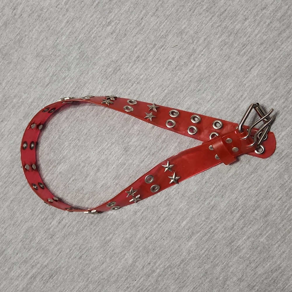 Y2K Early 2000's Emo Goth Strawberry Red Jelly Metal Star Double Grommet Belt